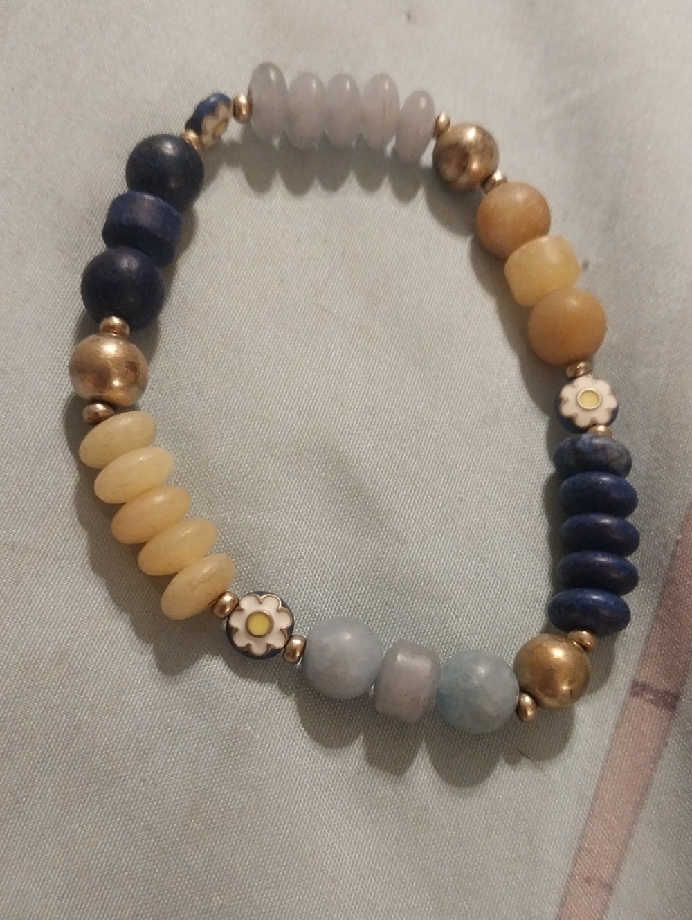 Beaded Blue, Yellow & Light Blue Stretch Bracelet
